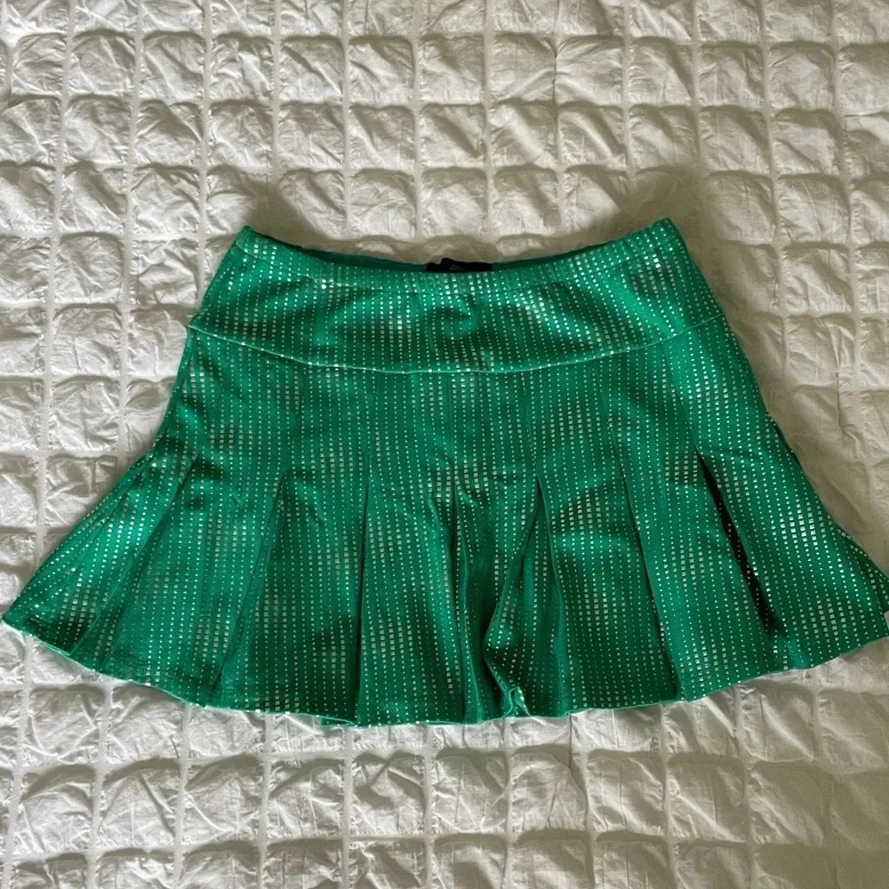 Revolve h:ours green metallic micro mini pleated skirt
